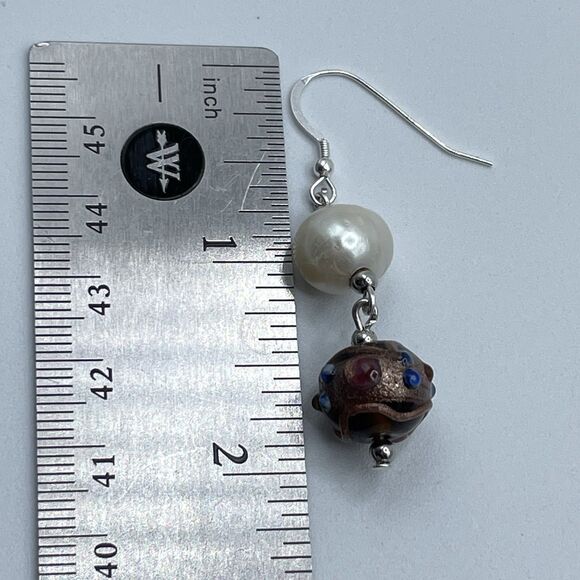 Artisan 925 Sterling Silver Pearl Murano Wedding Cake Beaded Dangle Earrings - Picture 7 of 7